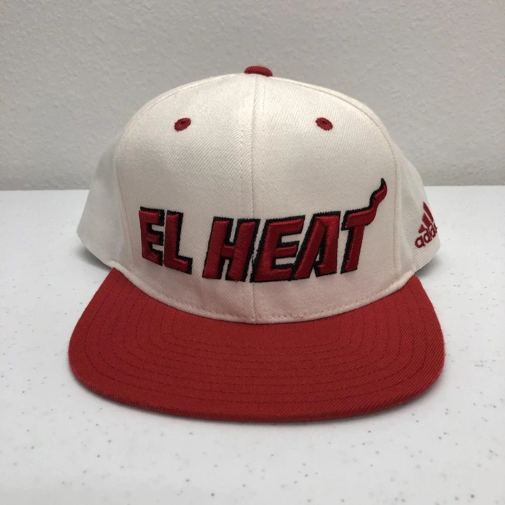 Miami Heat Hat Cap Snap Back Mens One Size White NBA Basketball El Heat Adidas